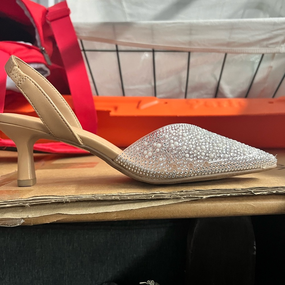 Elegant Pearl-Embellished Slingback Heels